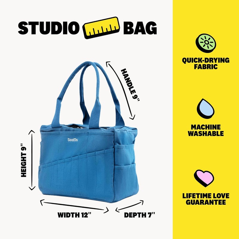 Soolla Studio Bag: Art Supply Storage & Pottery Tool Bag, Washable Craft Tote, Knitting Yarn Organizer, Crochet Projects, 30 Pockets, 20+ Canvas Colors, Gift for Artists (Blueberry Bliss) - Image 3
